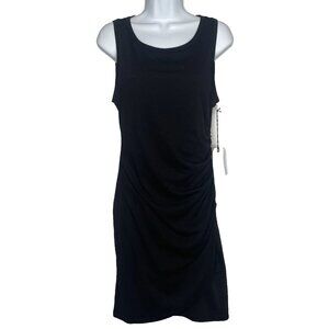 Leith Black Mini Tank Dress Size M Draped Ruched Layered Asymmetric Hem